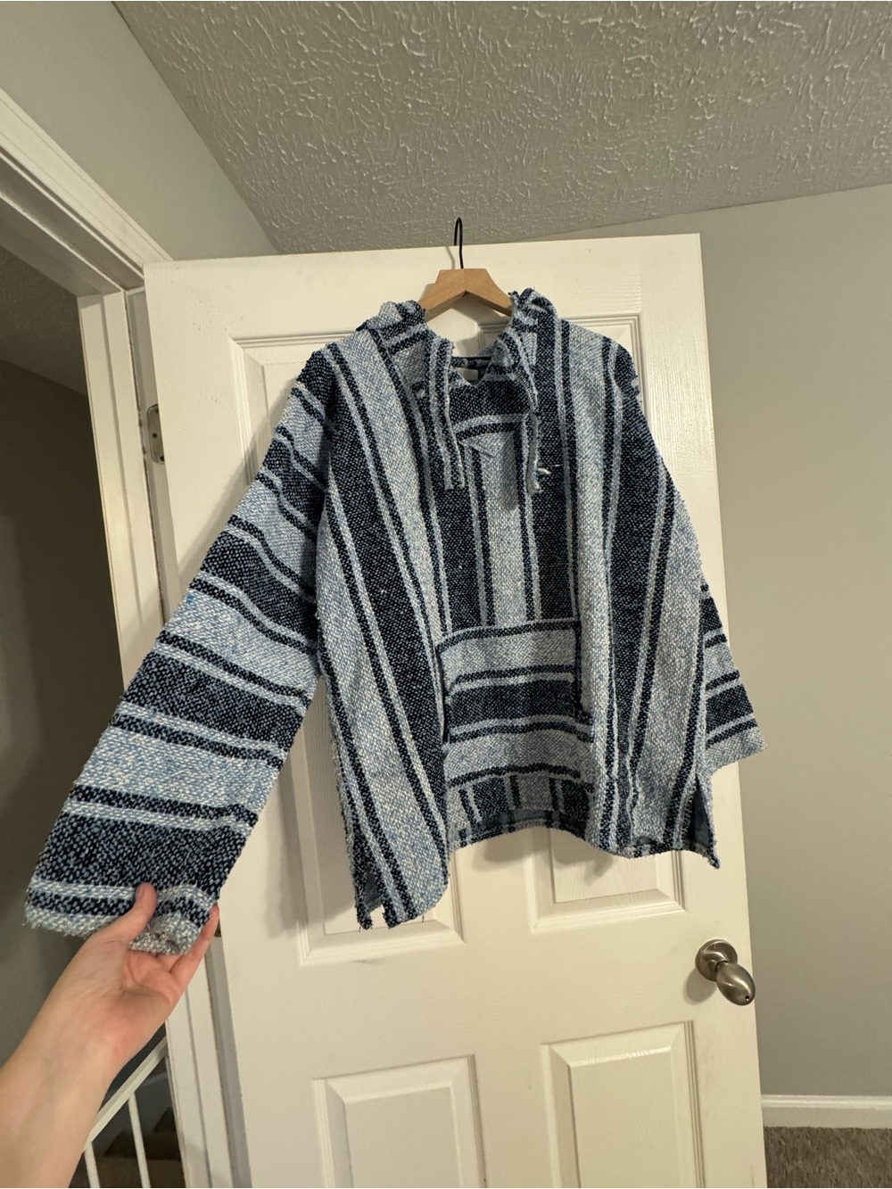 Striped Baja Hoodie Pullover in Light Blue & Navy